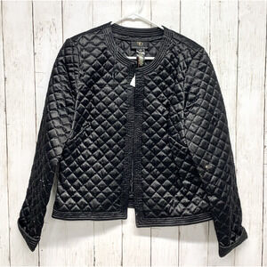 Vintage Sandra Darren Jacket Women Sz 10 Black Quilted Sequin Beaded Open Front